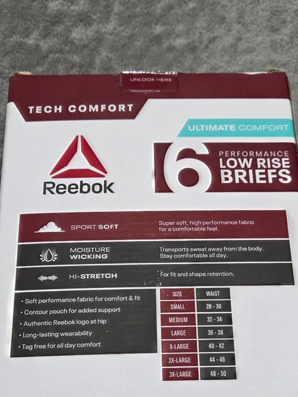 Reebok Men's Six Performance Low Rise Briefs Moisture-Wicking Size 3XL